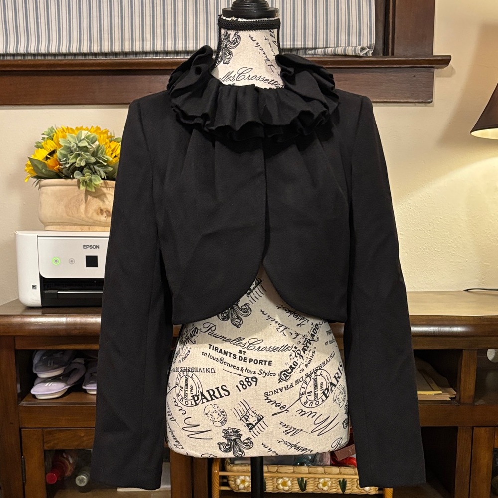 Milly of New York Elegant Black Ruffle Blazer